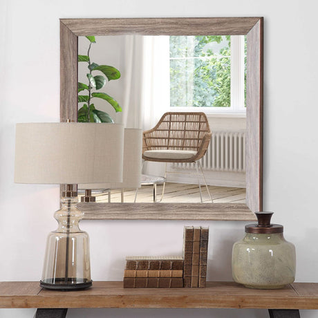 Mirror with Rectangle Wooden Frame and Washed Look, Brown