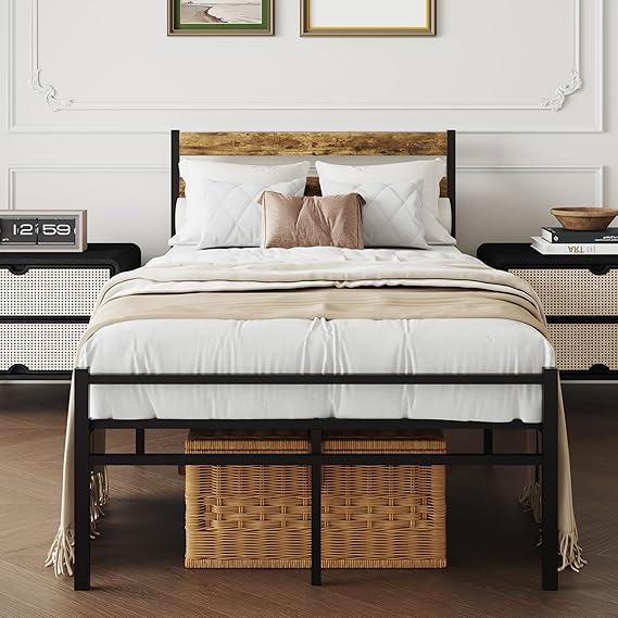 Full Size Metal Platform Bed Frame with LED Headboard