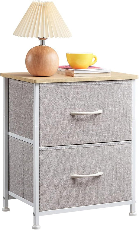 Nightstand with 2 Drawers, Bedside Table Small Dresser with Removable Fabric Bins