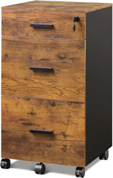 3 Drawer Rolling File Cabinet with Lock, Wood Filing Cabinet fits Letter