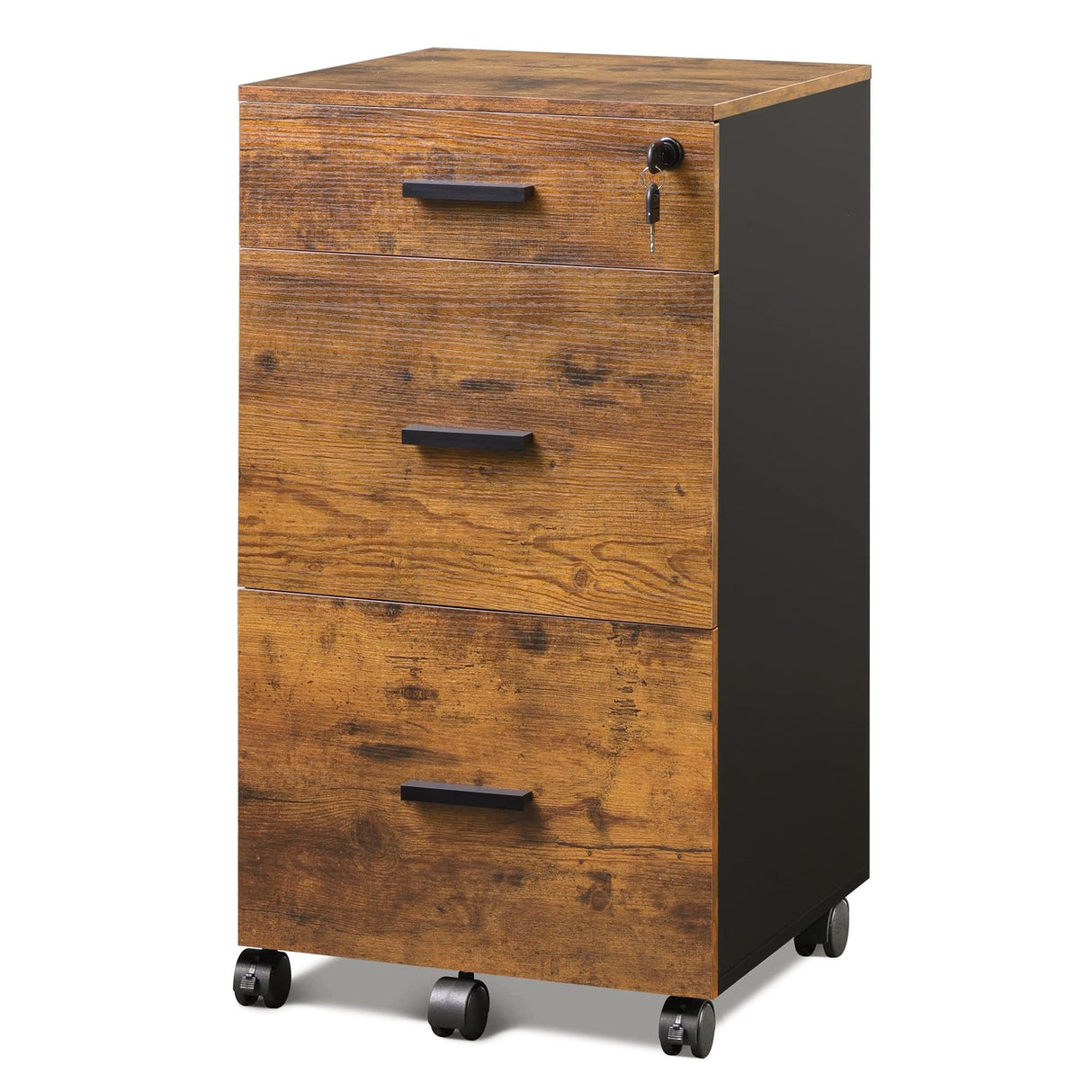 3 Drawer Rolling File Cabinet with Lock, Wood Filing Cabinet fits Letter