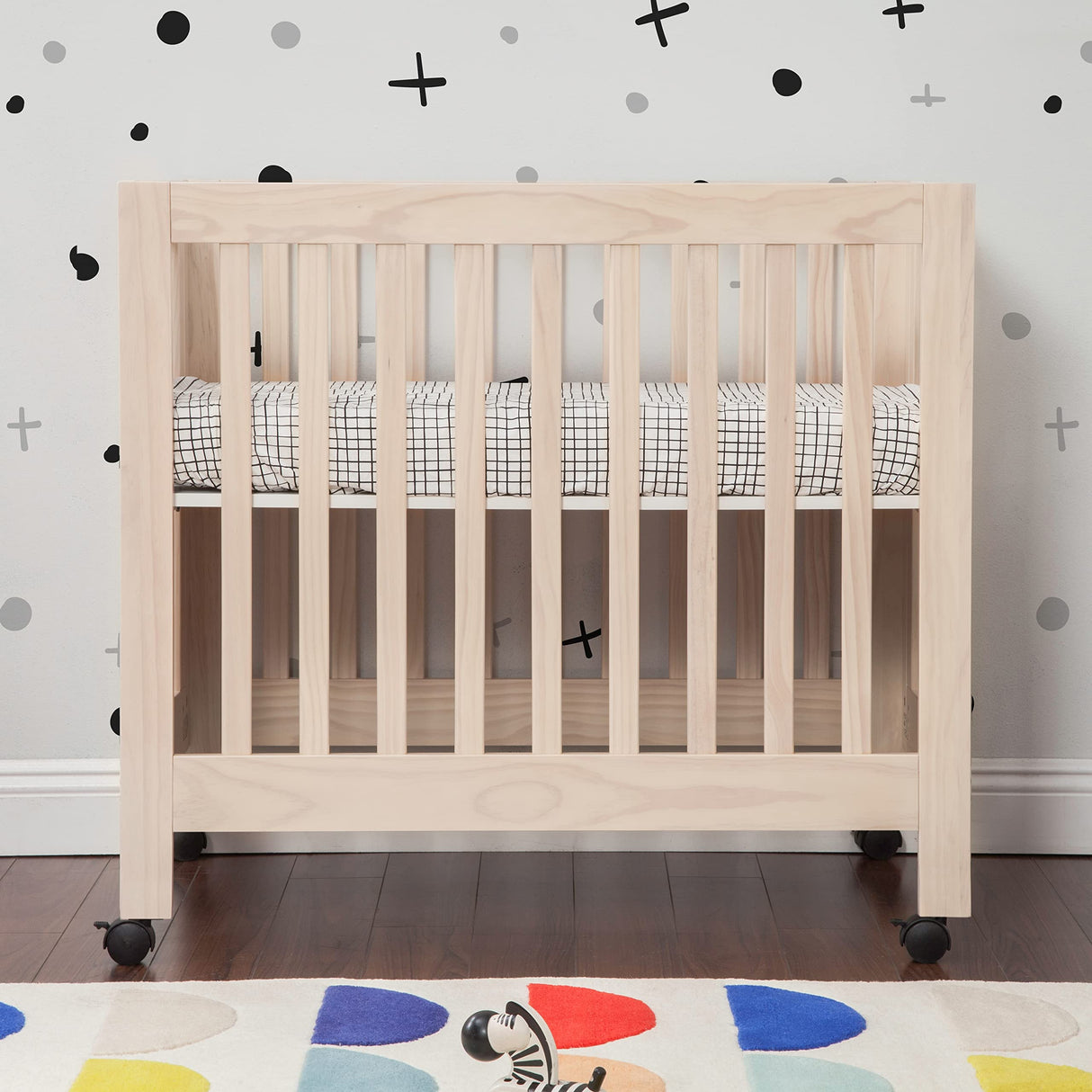 Origami Mini Crib in Washed Natural & Pure Core Non-Toxic Mini Crib Mattress with Hybrid