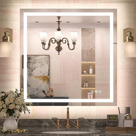 Bathroom Mirror with Lights 55x36 Inch Frontlit & Backlit Lighted Vanity Mirror Anti Fog