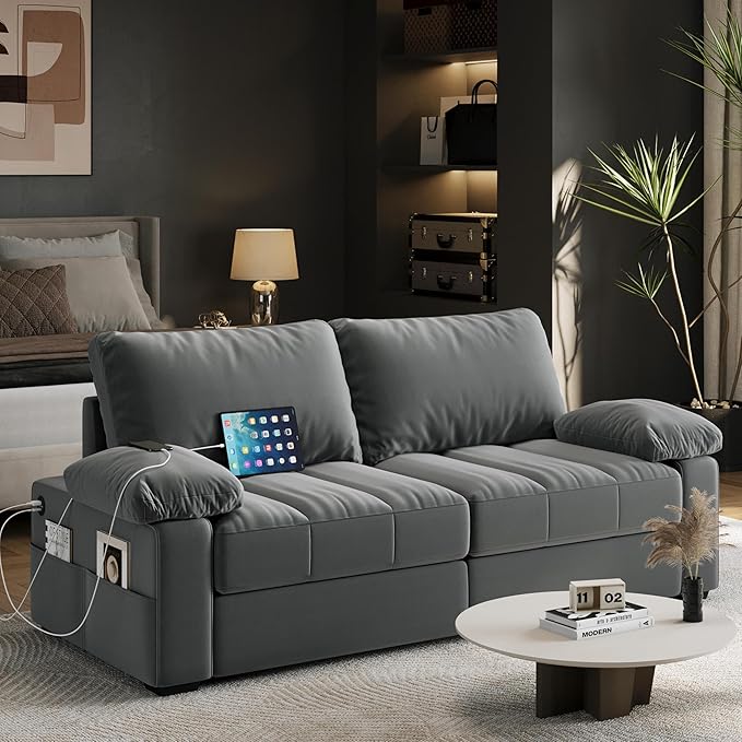 79" Sofa Couch Modern Velvet Couch with Removable Covers & USB Ports Oversized