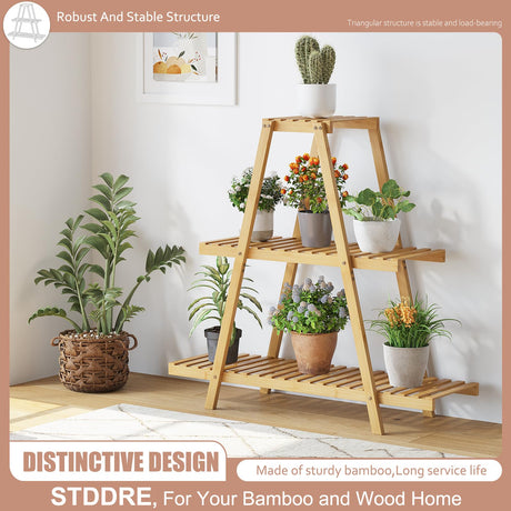 Plant Stand For Indoor Outdoor Tiered Plant Shelf 3 Tier 8 Potted Bamboo