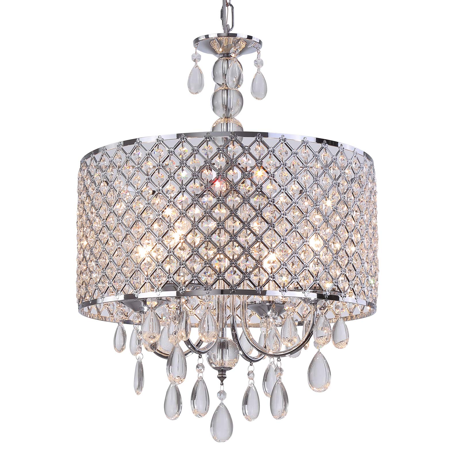 Modern Crystal Chandeliers for Dining Room,Glam Chrome Chandelier 4 Lights for Kitchen