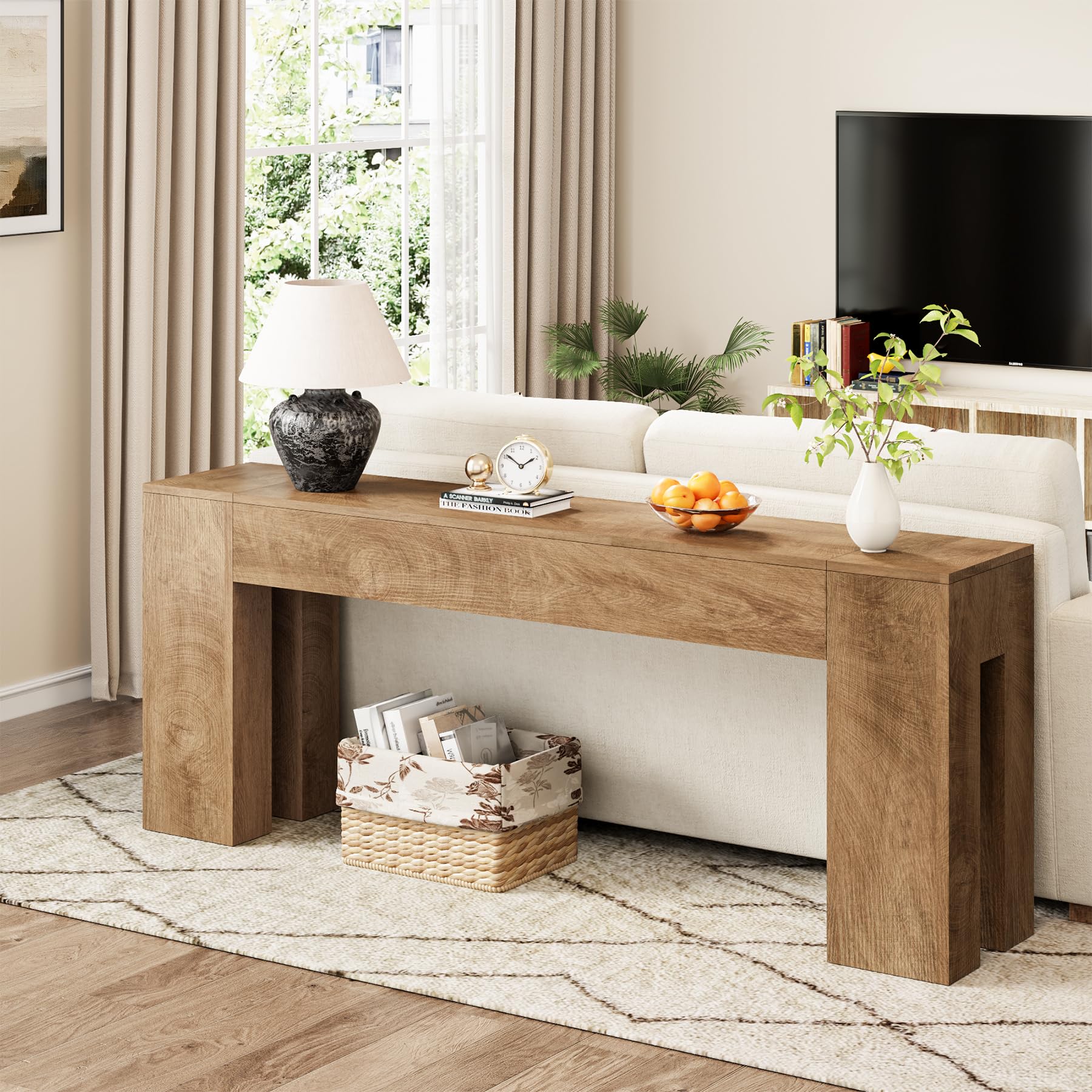 79-Inch Farmhouse Sofa Console Table - Natural Oak