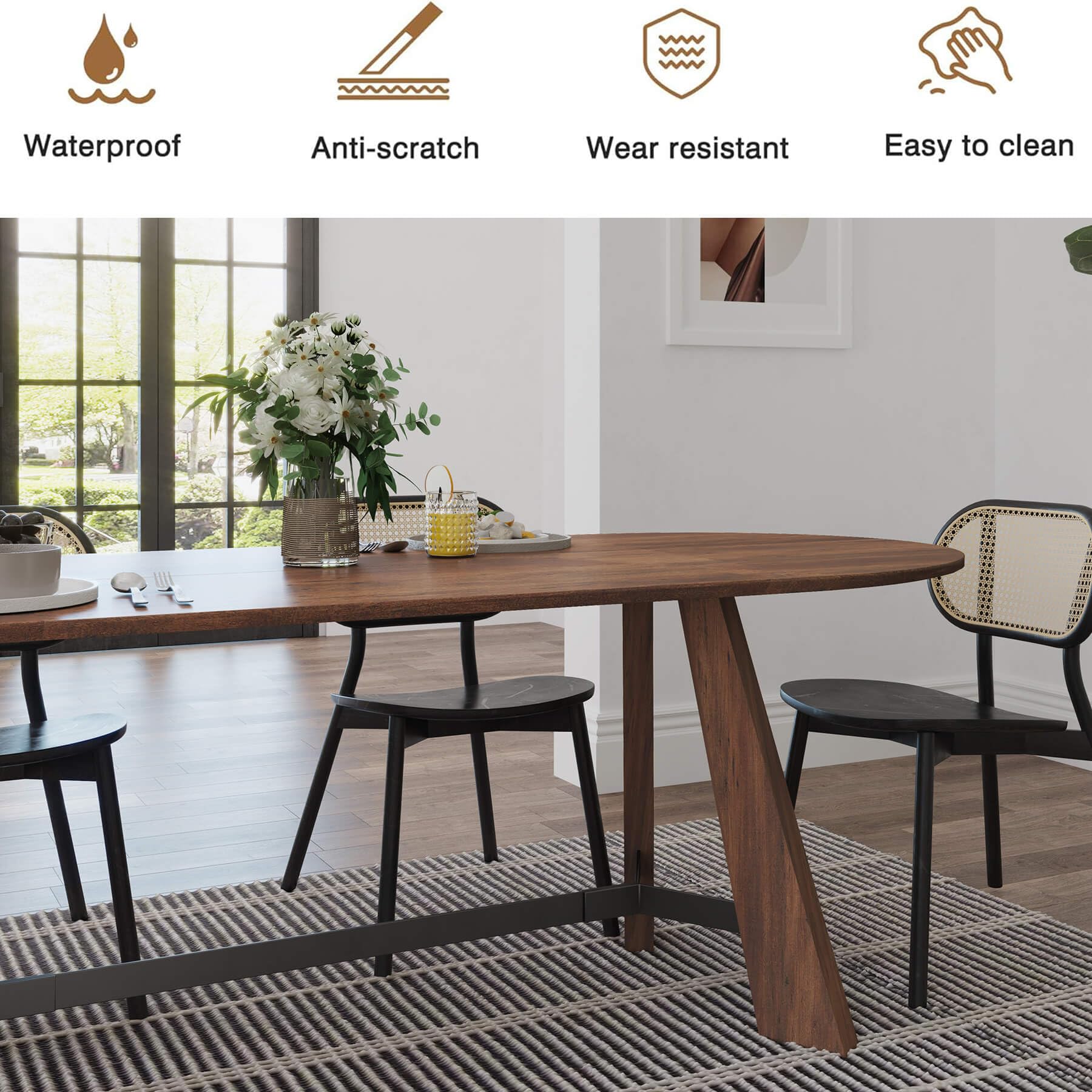 70.86" Oval Dining Table for 6-8 People with Tapered Legs