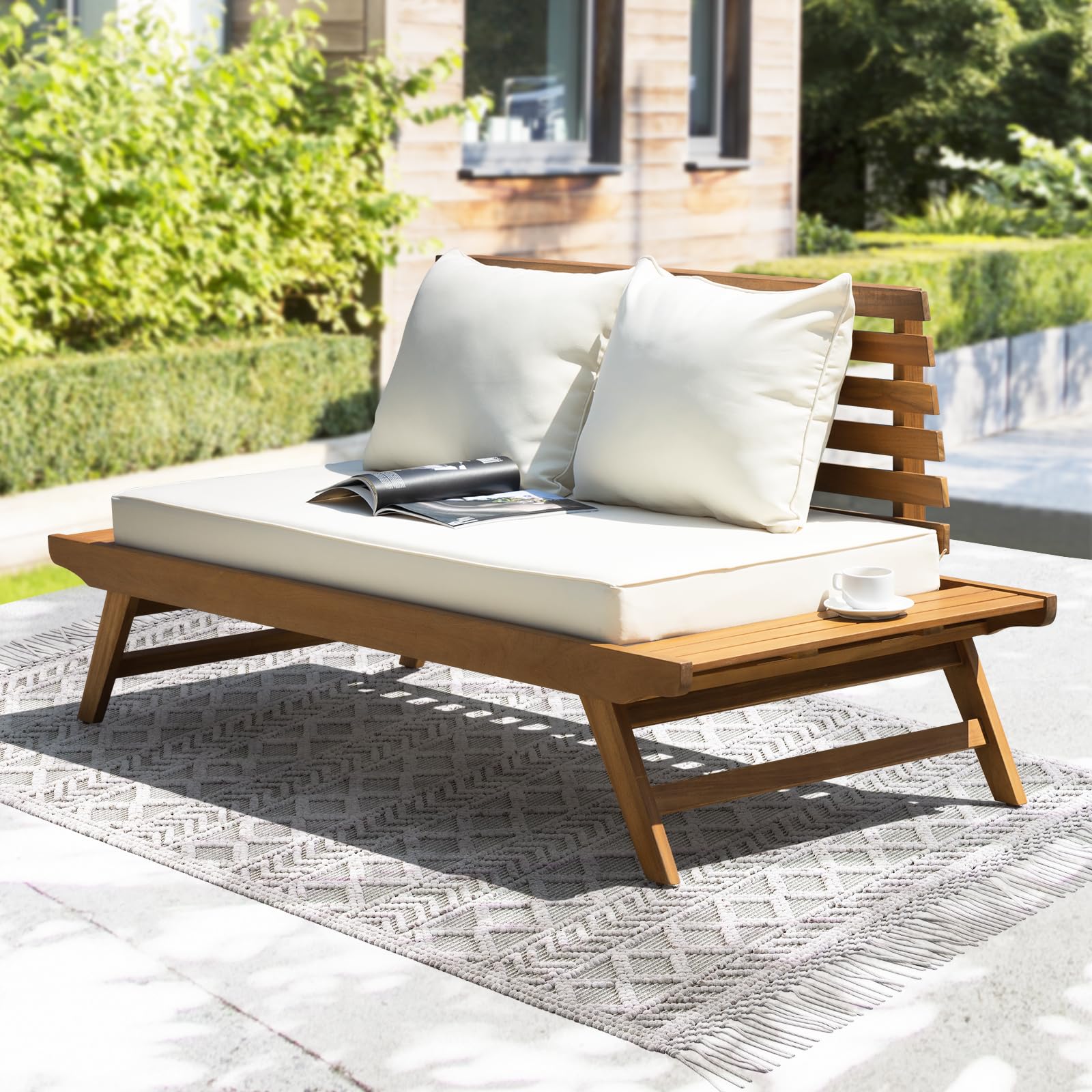Lucille 800lbs Capacity Acacia Patio Loveseat, FSC Certified 2 Seater Outdoor Sofa