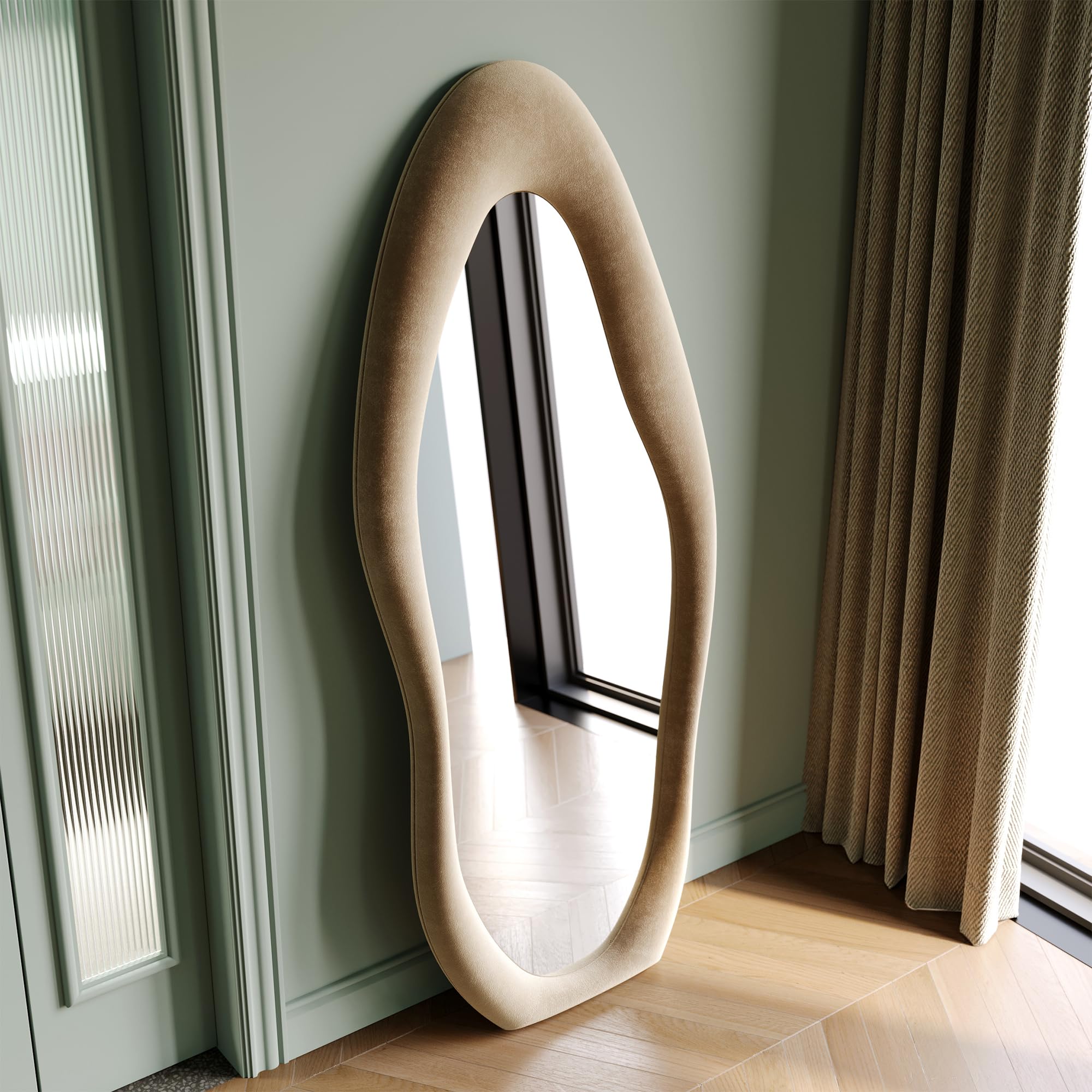 Full Length Mirror, 63" x 24" Wall Mirror, Flannel Wrapped Wooden Frame Floor Mirror