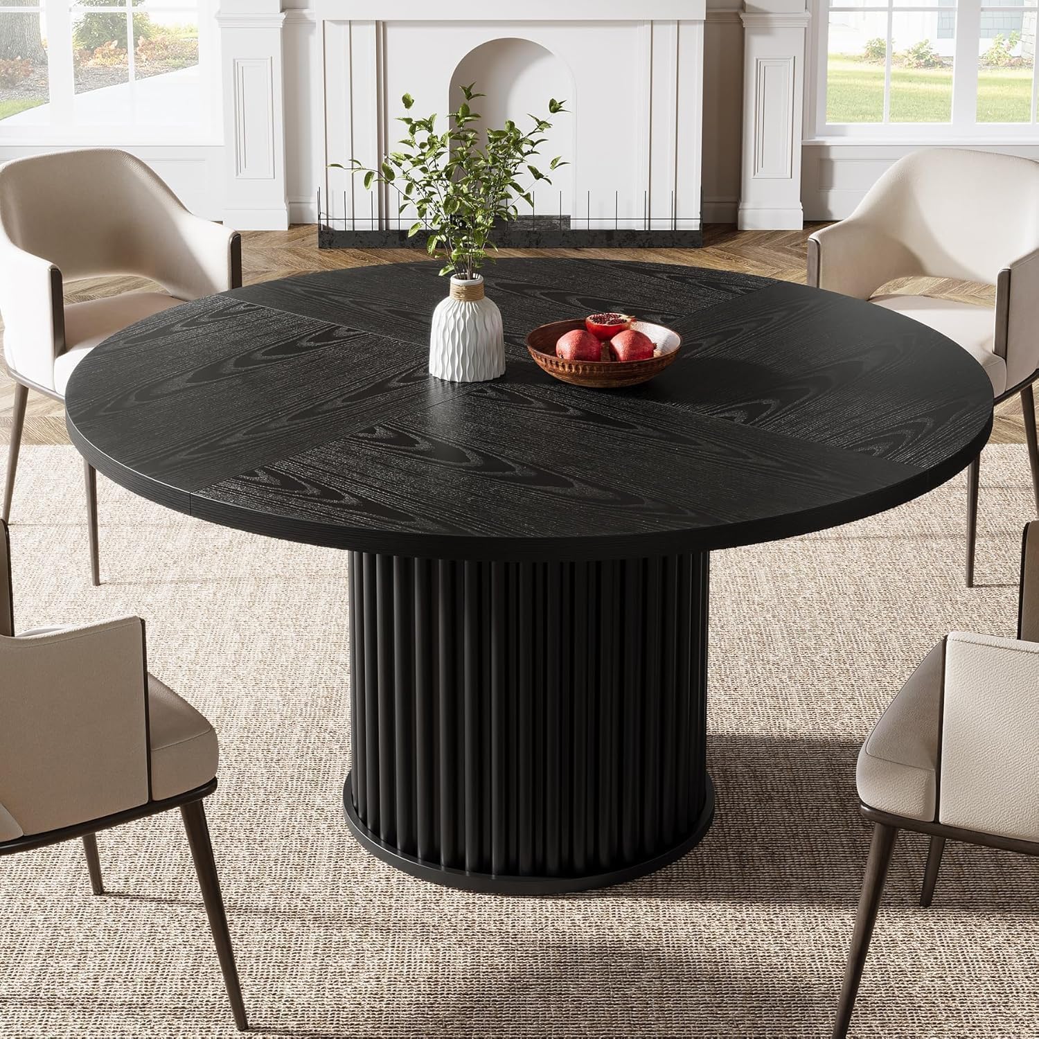 47-Inch Black Round Dining Table for 4-6 People