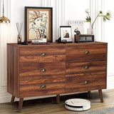 Polar Aurora Wood Dresser for Bedroom,Wood Mid Century Modern Chests of Drawer,6 Drawer Double Dresser with Metal Handles for Bedroom, Hallway, Closet