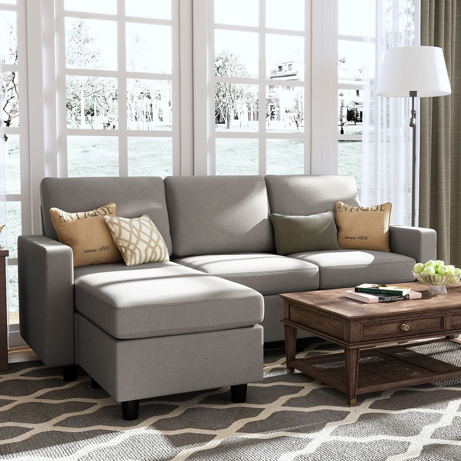 Convertible Sectional Sofa, L Shaped Couch with Linen Fabric