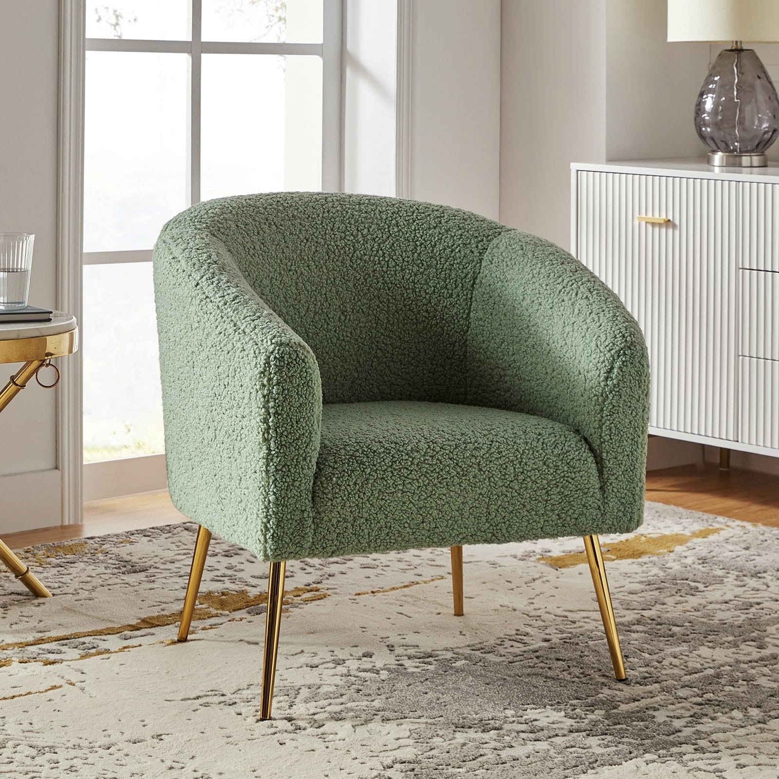 Rovigo Modern Upholstered Living Room Accent Barrel Chair with Metal Legs by SAGE