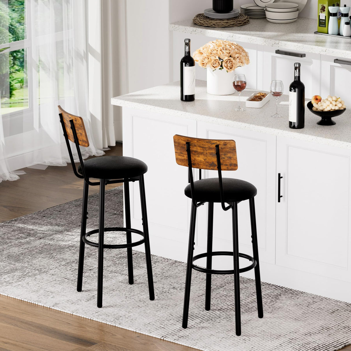 Bar Stools with Back, High Kitchen Barstools with Back, Counter Stools Bar Chairs