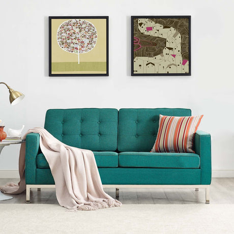 Loft Upholstered Fabric Mid-Century Modern Loveseat In Teal