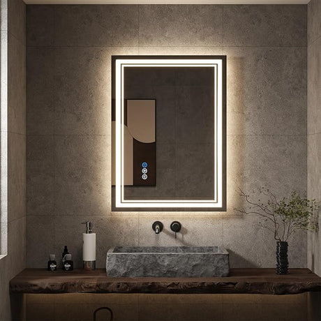Led Bathroom Mirror with Lights 24x32 Inch,Human Body Sensing Lighted Bathroom