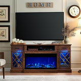 Farmhouse TV Stand with Fireplace, 70'' Entertainment Center Stand with 36" 3-Sided