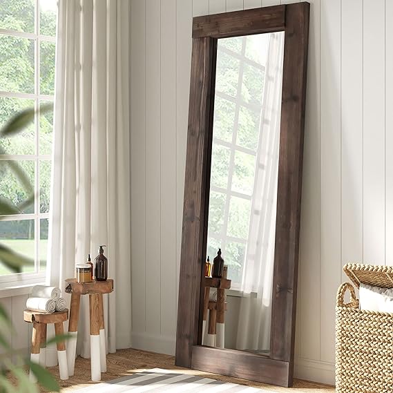 Rustic Farmhouse Full Length Mirror - Wood Frame Floor Standing Bedroom Mirror