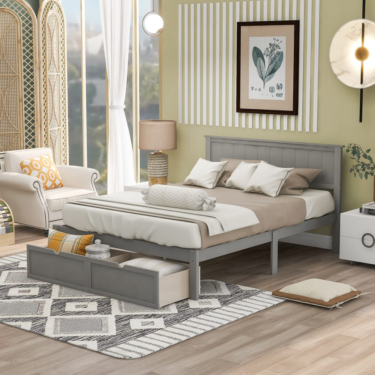 Full Size Platform Bed with Under-Bed Drawers