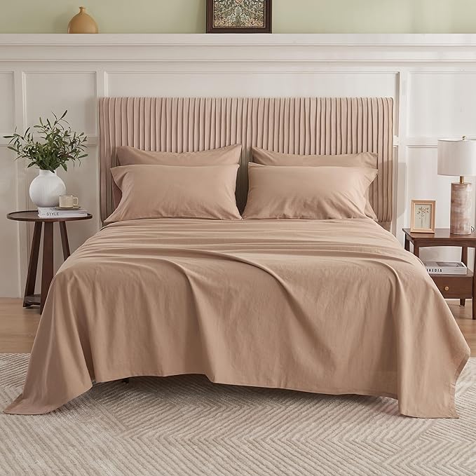 Belgian Linen Sheet Set Solid Color - 6 Pieces (1 Flat Sheet & 1 Fitted Sheet & 4 Pillowcases