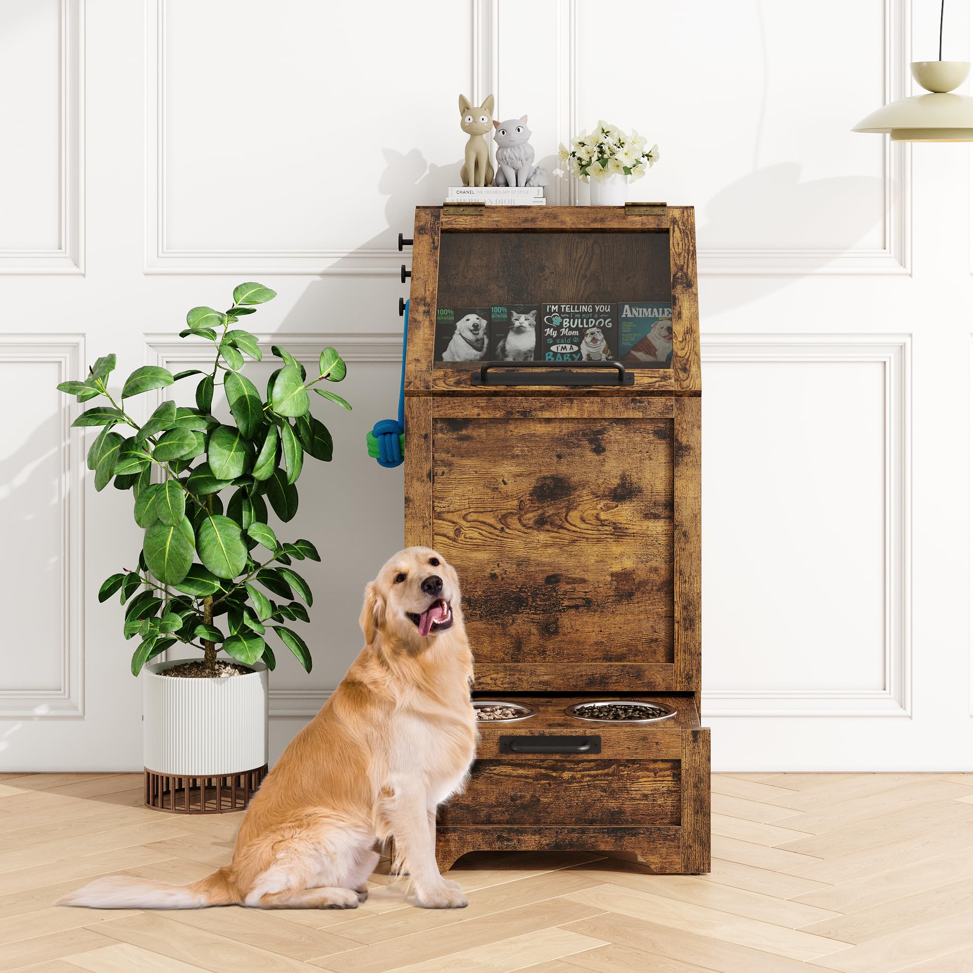 Dog Feeding Station with Storage - Elevated Bowls & Food Cabinet