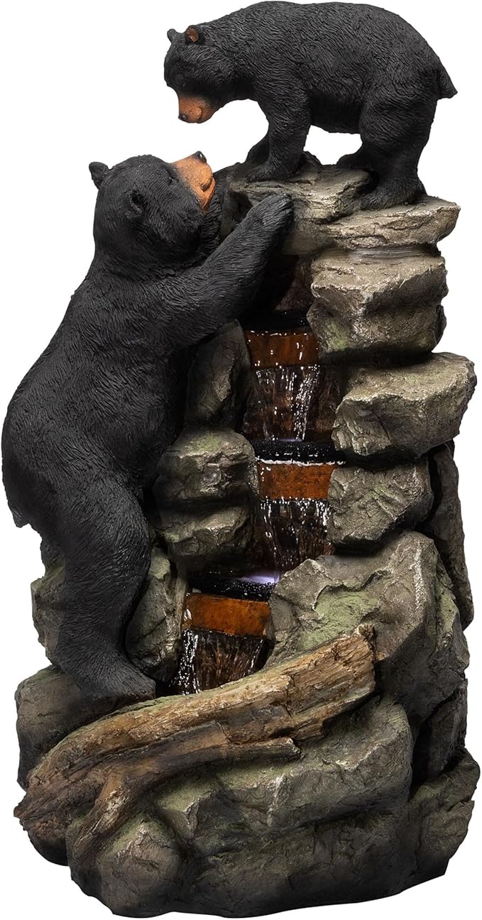 USA1132 Indoor/Outdoor Floor Bear and Cub on Log Fountain