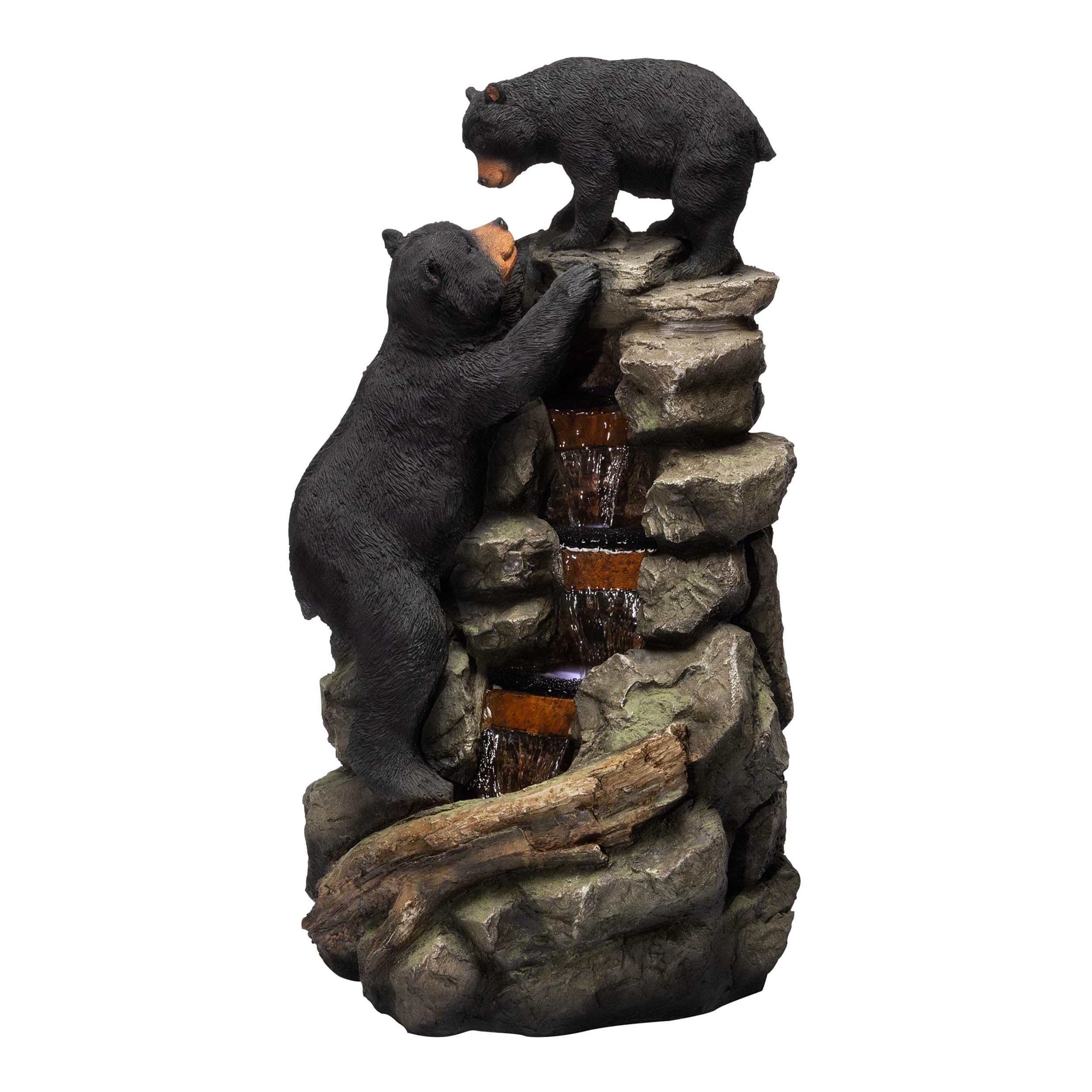TZL178 36" Indoor/Outdoor 2 Bears Climbing Rainforest Water Fountain with LED Lights