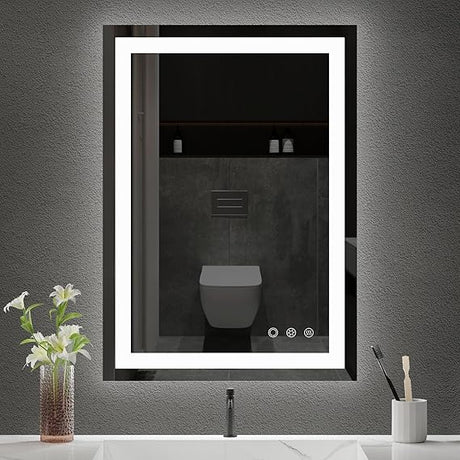 55x28 Inch LED Bathroom Mirror - Anti-Fog, Stepless Dimmable - Bathroom Mirror with Lights - 3 Color