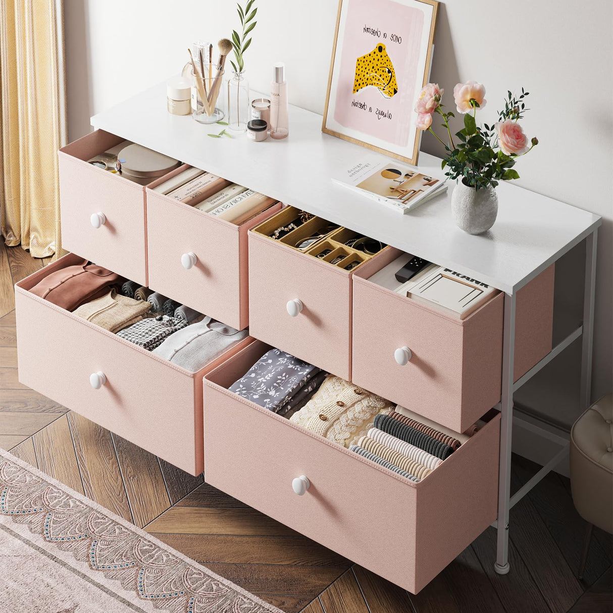 Dresser for Bedroom with 6 Drawer Wide Dresser & Chests of Drawers Cute Girl Dresser