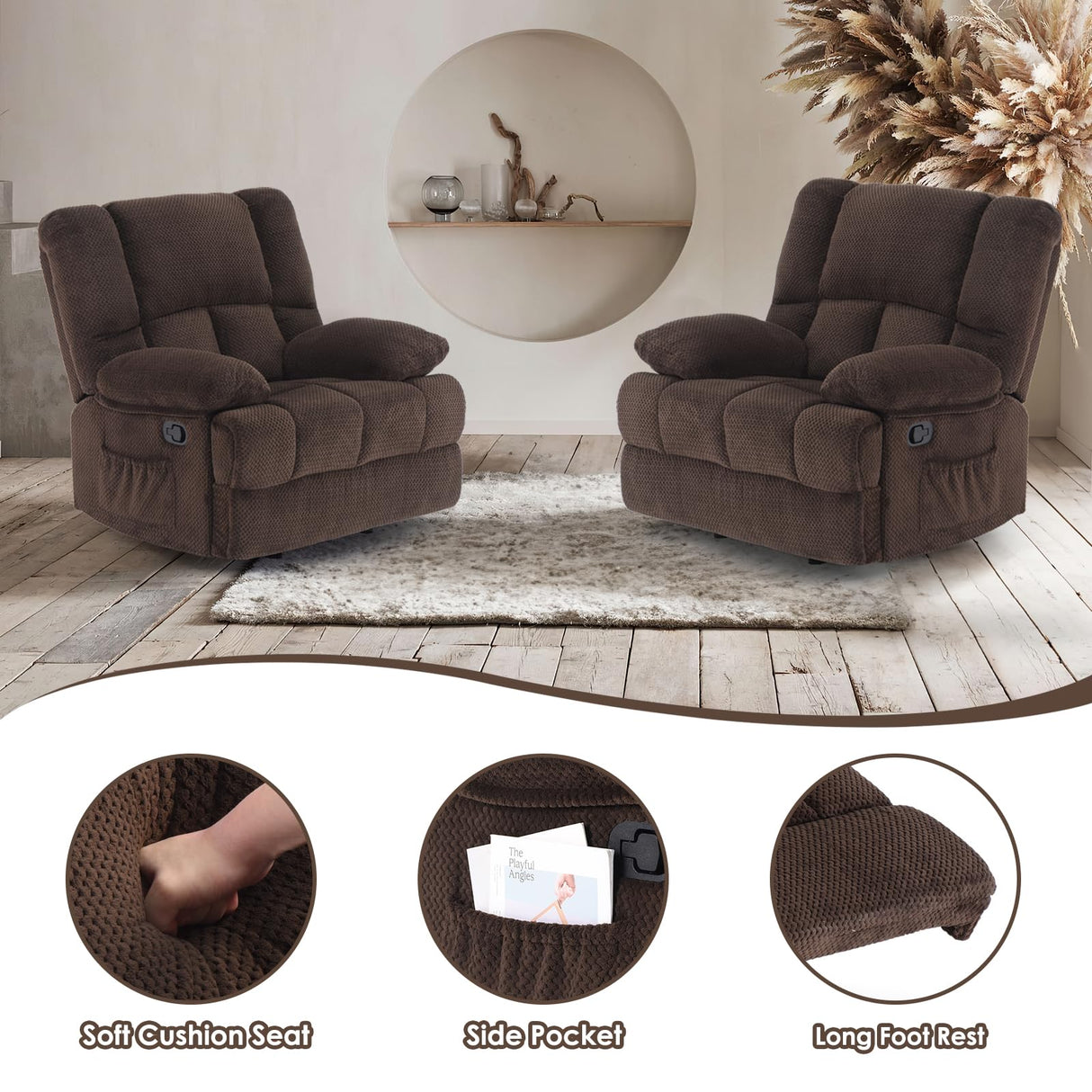 Oversized Rocking Rocker Recliner Chair for Living Room Adults, Chocolate