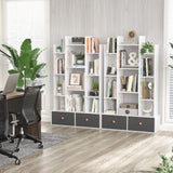 Bookshelf with 2 Drawers Free Standing Bookcase, Office Storage Shelf Organizer with 12