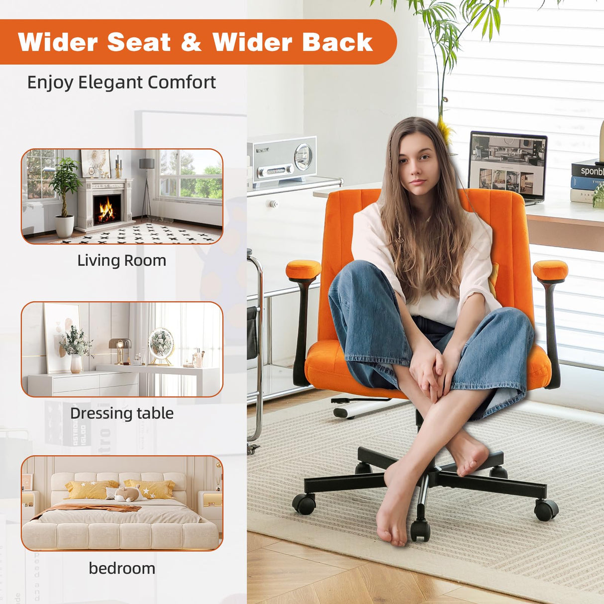 Velvet Ergonomic Office Chair with Adjustable Height & Lumbar Support