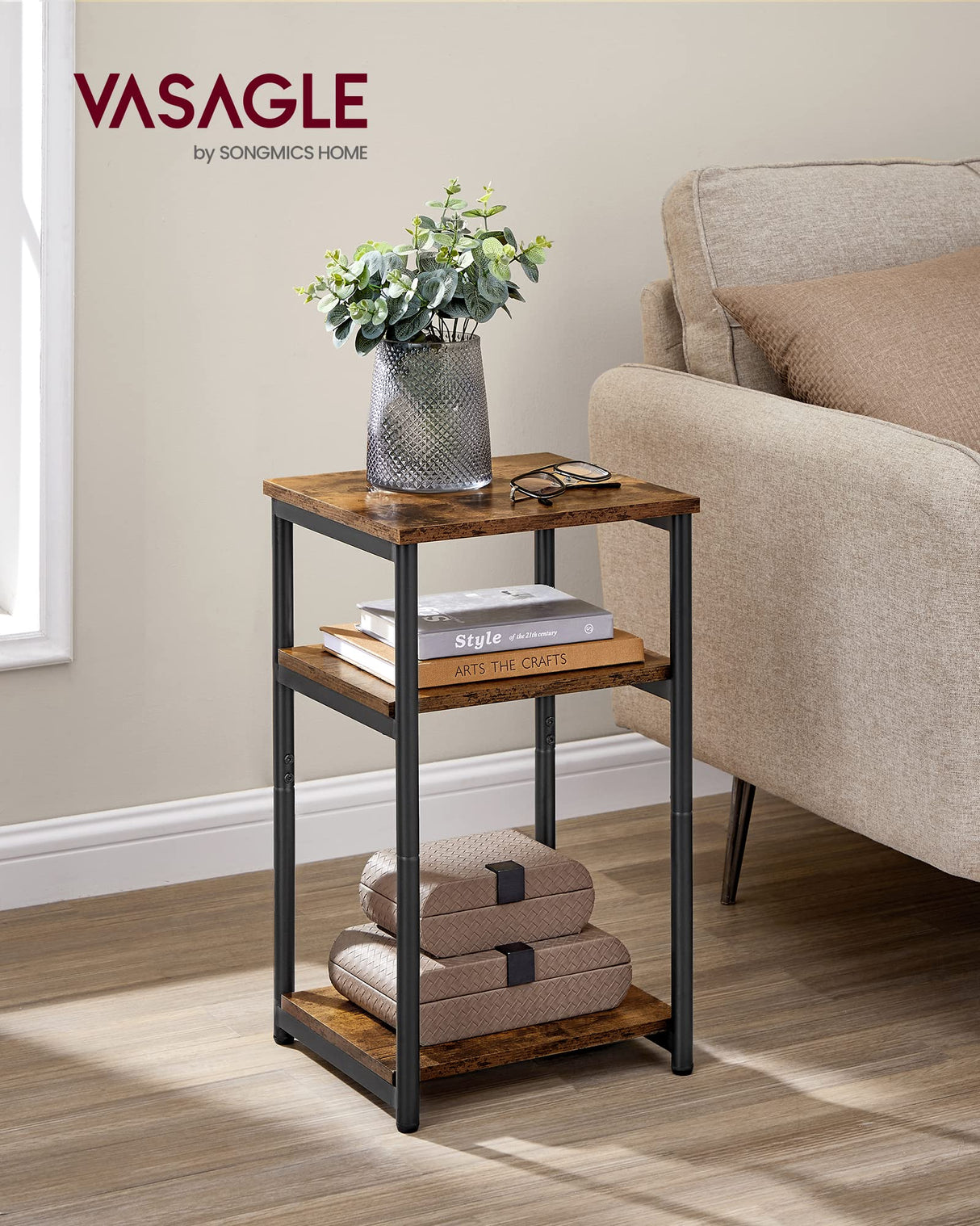 Side Table, Small End Table, Tall Nightstand for Living Room, Bedroom, Office