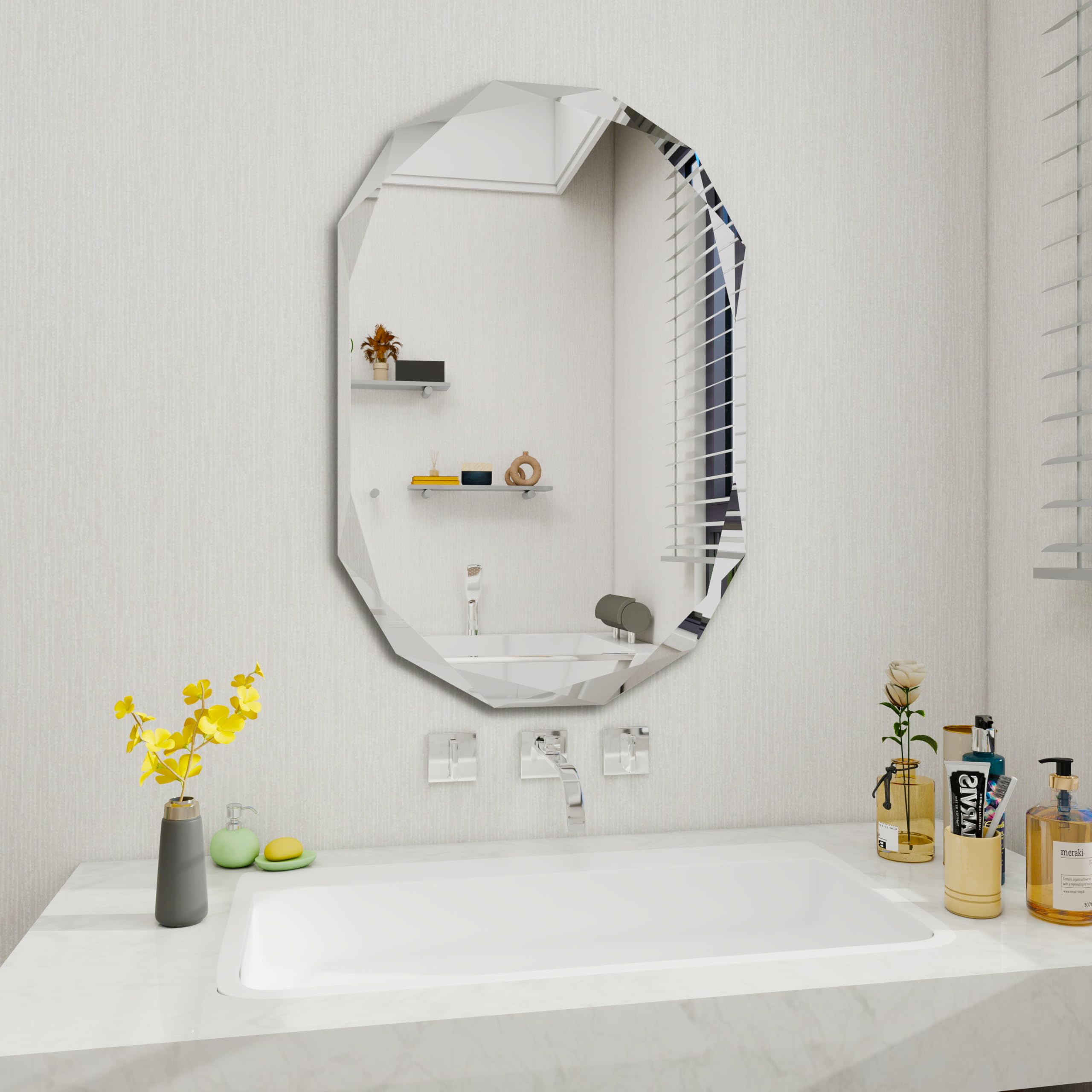 22x30 Inch Beveled Bathroom Mirror - Frameless Wall Mirror