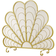 38 x 32 Inch Peacock Feather Shaped Brass-Tone Metal Fireplace Screen