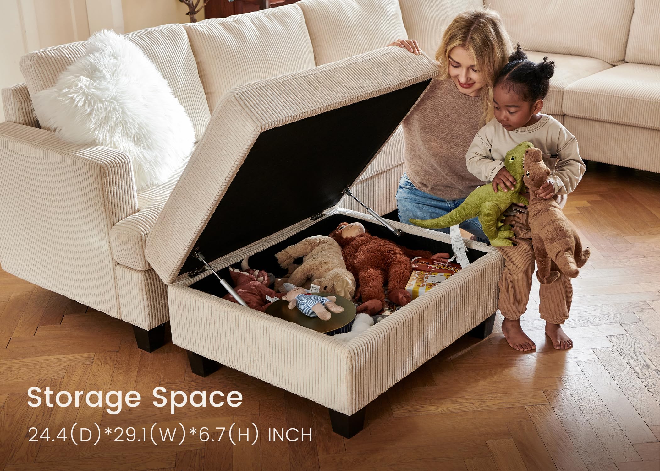 Modular Sectional Couch with Storage Ottoman, U Shape Sectional Sofa