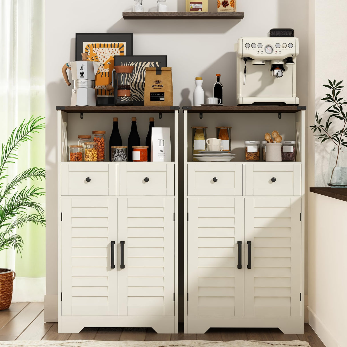 Farmhouse Storage Cabinet, Bathroom Floor Cabinet with Doors and Drawers