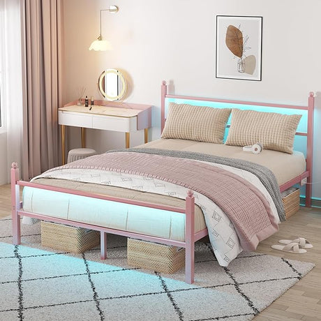 Full Size Bed Frame with Headboard and Footboard,Heavy Duty Steel Slats Support Metal