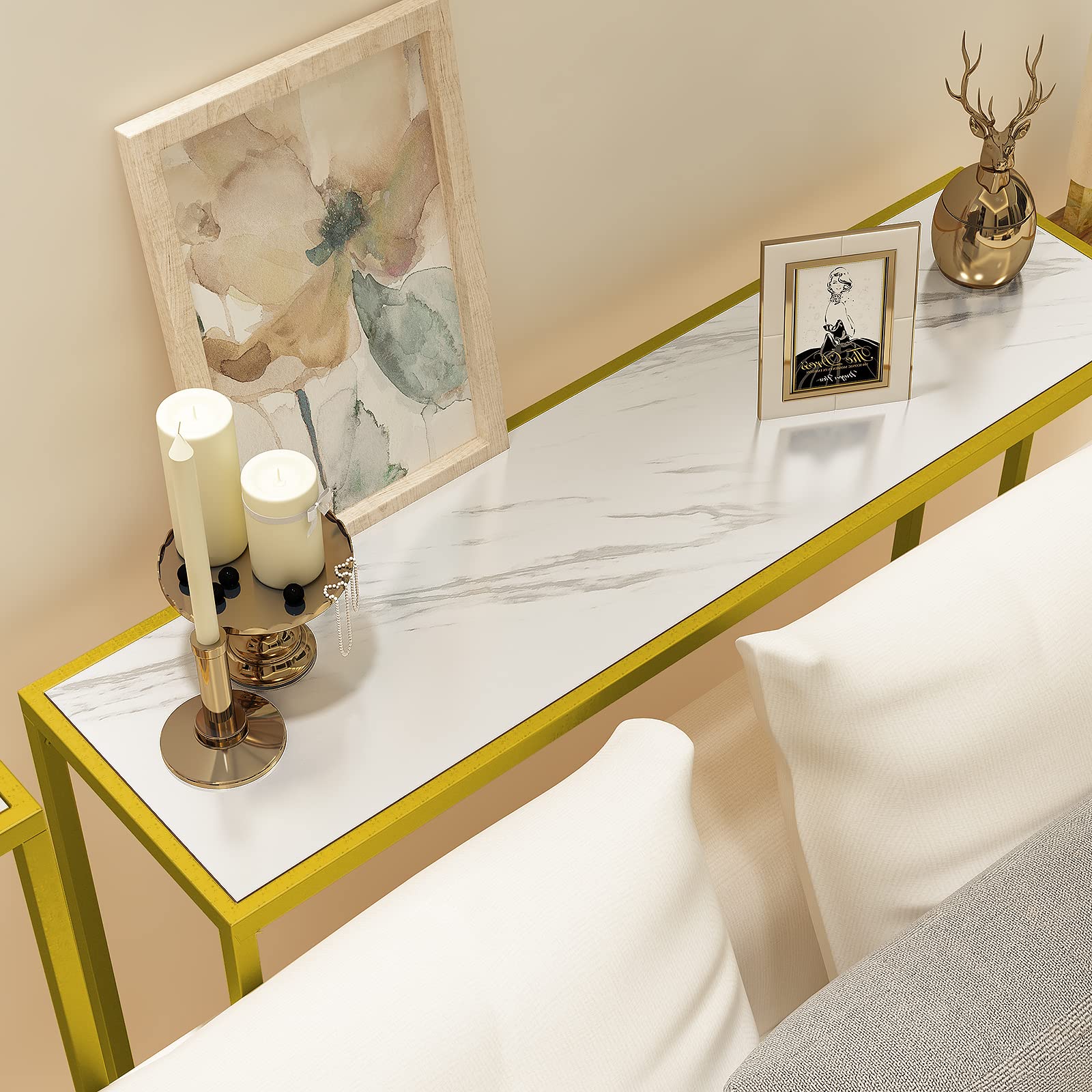 Table Sets 3 Pieces, Faux Marble Console Table Set Include 2 Accent Side Tables
