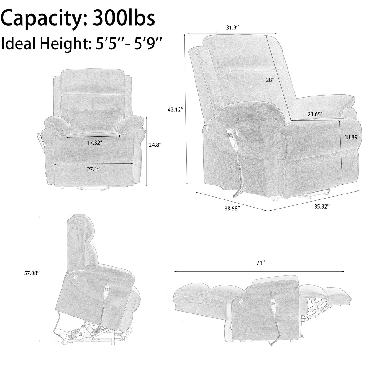 Lift Chair Recliners with Extra Wide Footrest and Massage and Heat, Dual Motor Power