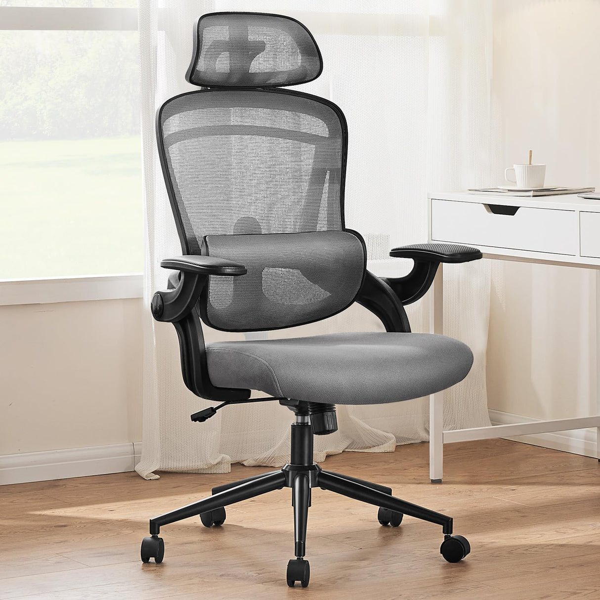 Office Chair, High Back Desk Chair with Adjustable Lumbar Support & Headrest,