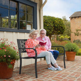 Outdoor Bench Metal with Floral Back, Garden Bench Front Porch Benches