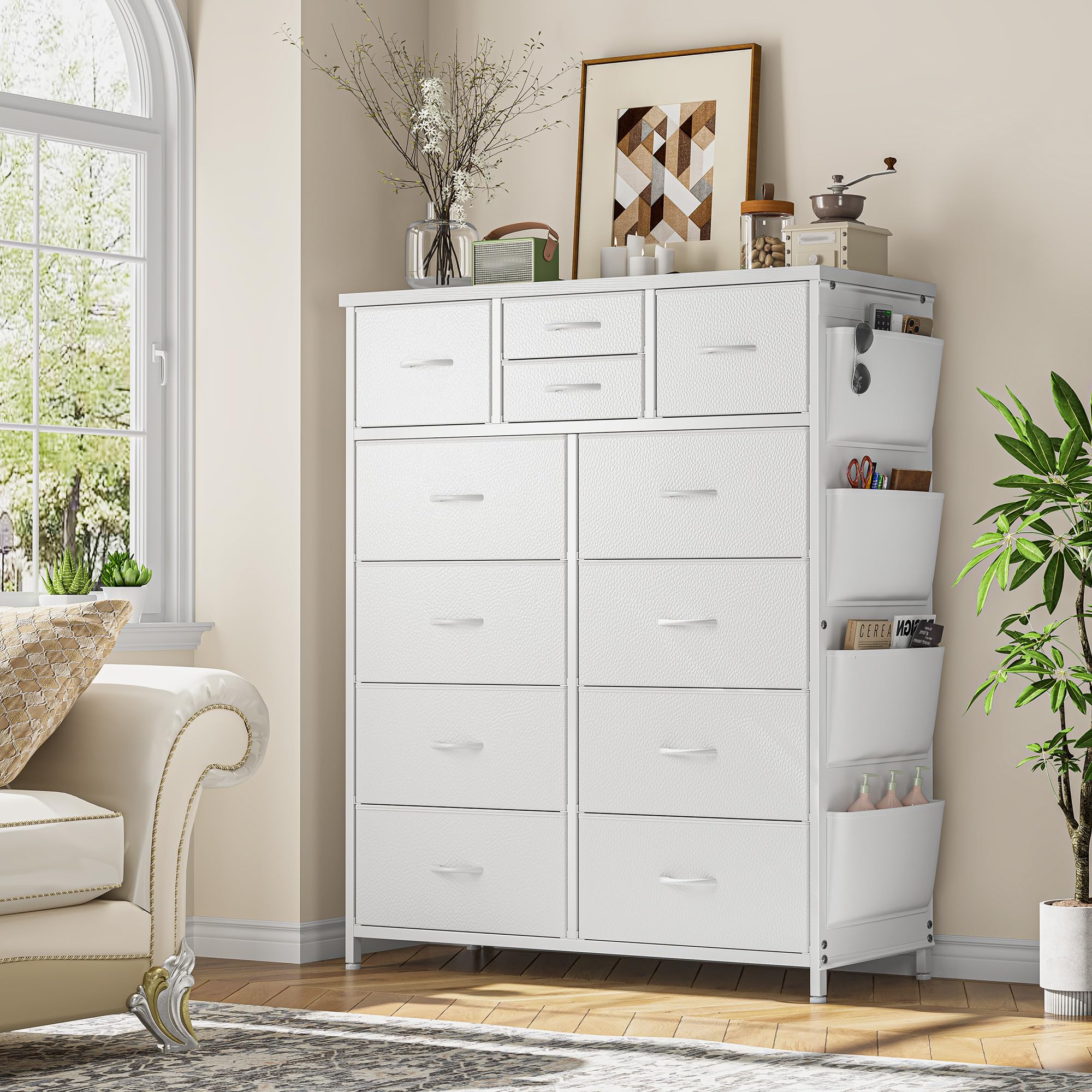 White Dresser with 12 Drawers,Tall Dresser
