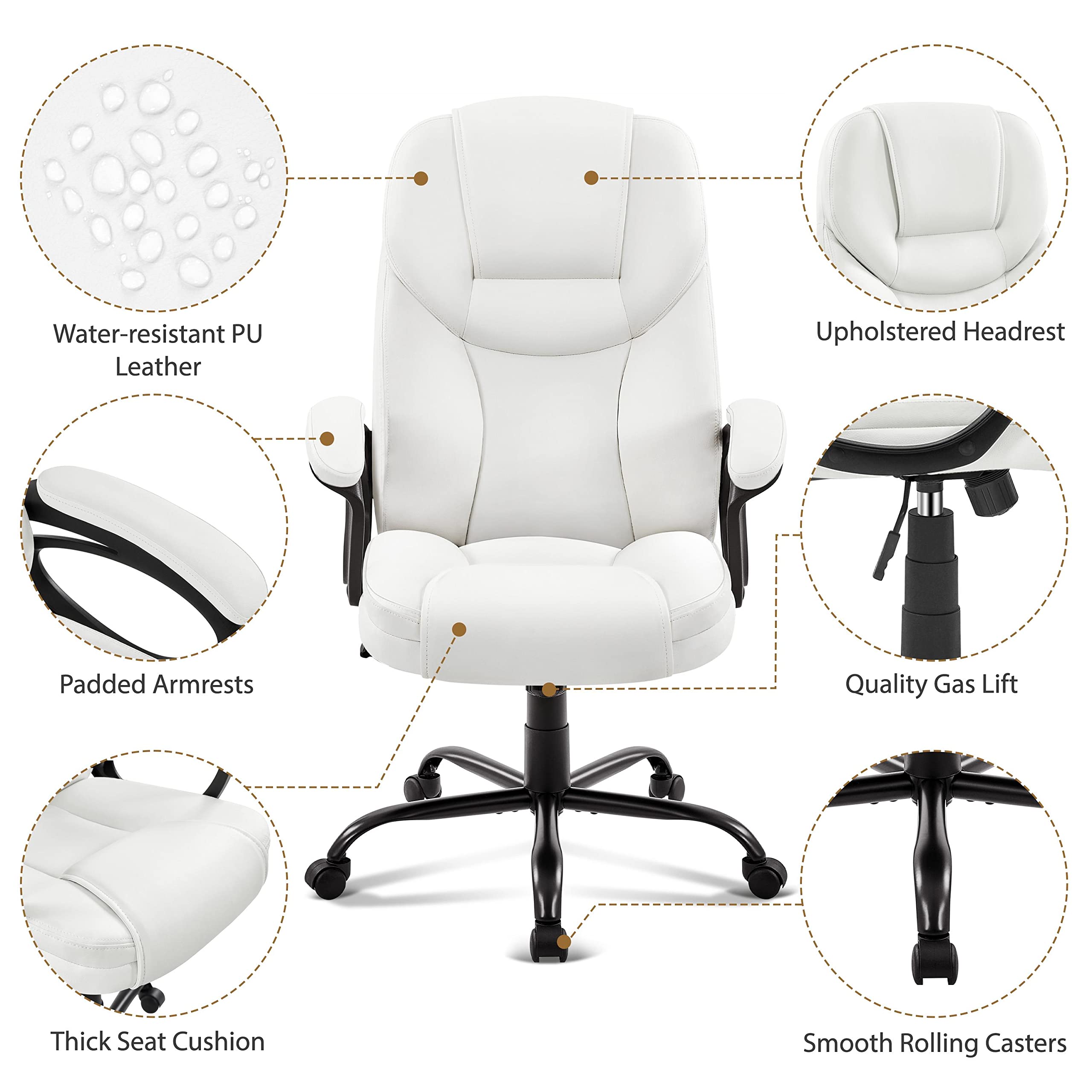 High Back Executive Office Chair - Ergonomic Faux Leather with Large Seat