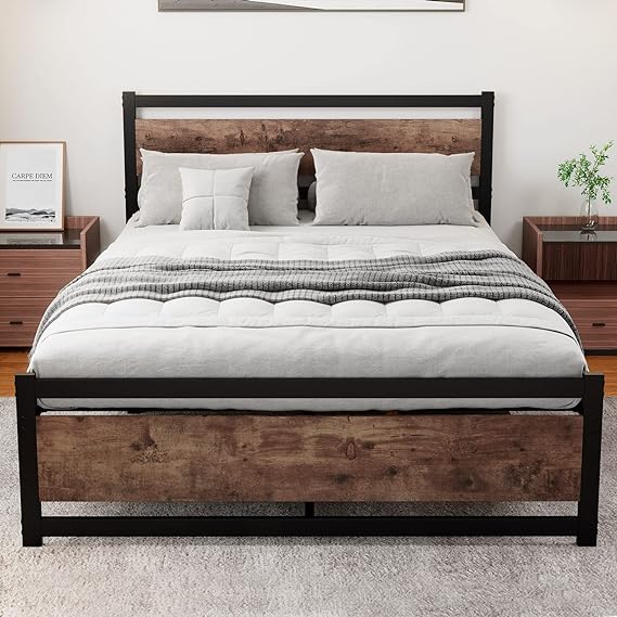 King Size Bed Frame with Wooden Headboard