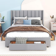 Queen Size Upholstered Platform Bed with One Large Storage Drawer in The Footboard