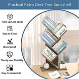 5-Shelf Tree Bookshelf Free Standing Small Book Shelf Narrow Wood Bookcase Floor Standing Book Shelf Modern Book Storage Organizer for Home Office Bedroom Living Room Grey