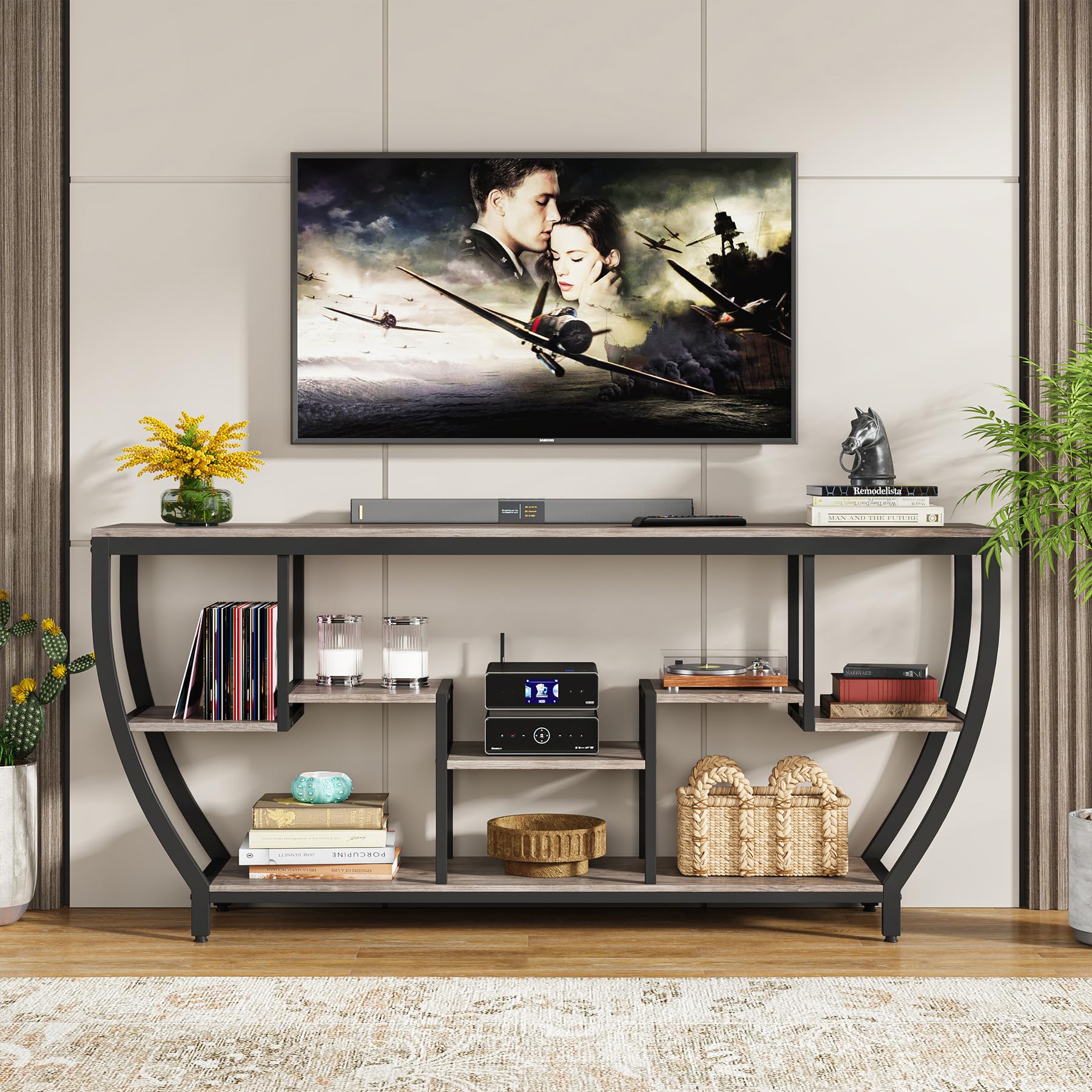 70.9 Inch Long Sofa Table with Shelves, Rustic Console Table with Storage,