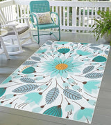 Outdoor Rugs 8x10 ft, Non-Slip Blue Floral RV Camping Rug, Breathable & Quick Drying